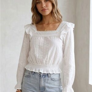 Solitaire White Eyelet Ruffle Peplum Blouse - Medium